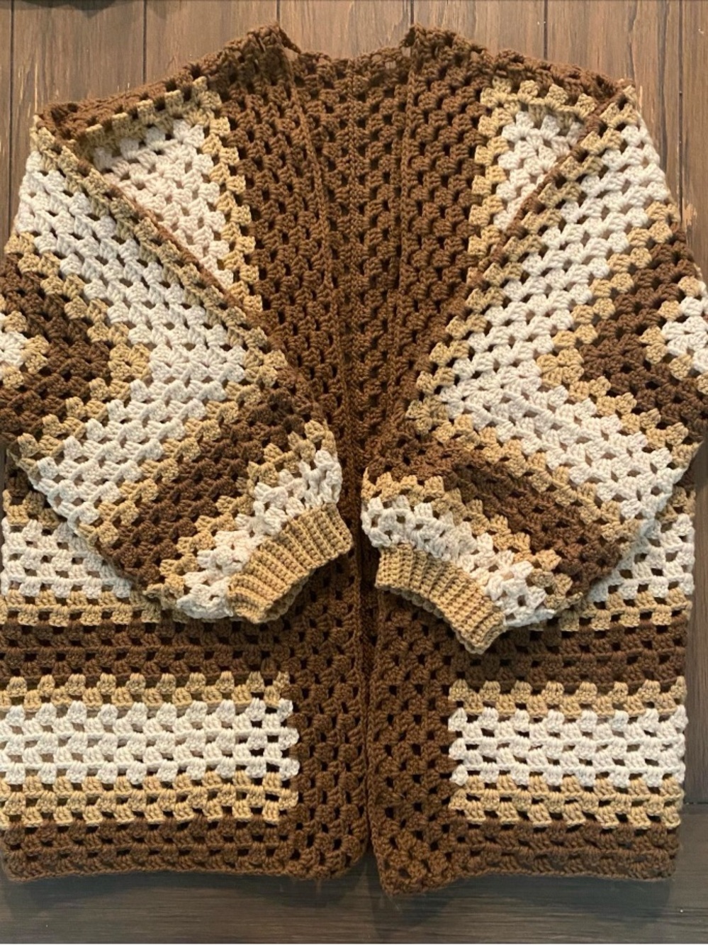 Hand Crafted Brown, Cream & Tan Crochet Cardigan